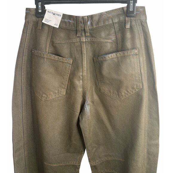 We The Free Good Luck Mid Rise Barrel Pants In Olive Green Womens Size 26 - Picture 5 of 15